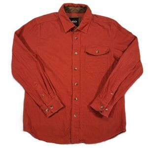 CQR Men's M Flannel Shirt Orange Long Sleeve Button Up Down Shirt
